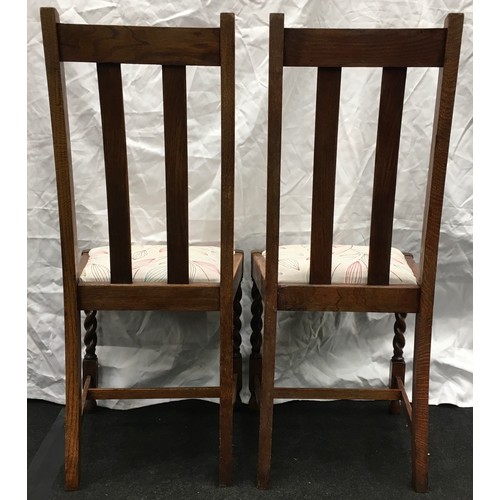 220 - Pair of vintage oak dining chairs with barley twist legs each 98x36x42cm.