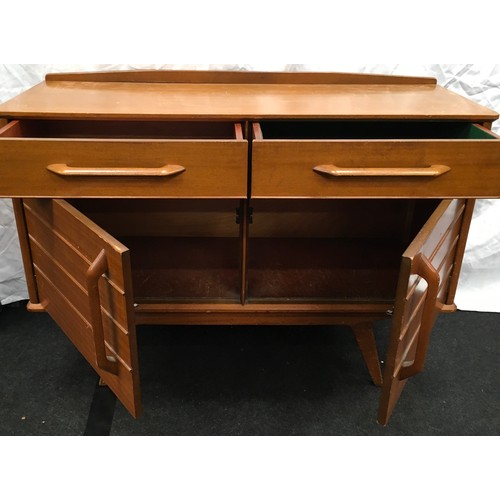 223 - Teak mid 20th century two drawer two door sideboard by E Gomme Wycombe with makers mark 124x47x90cm.