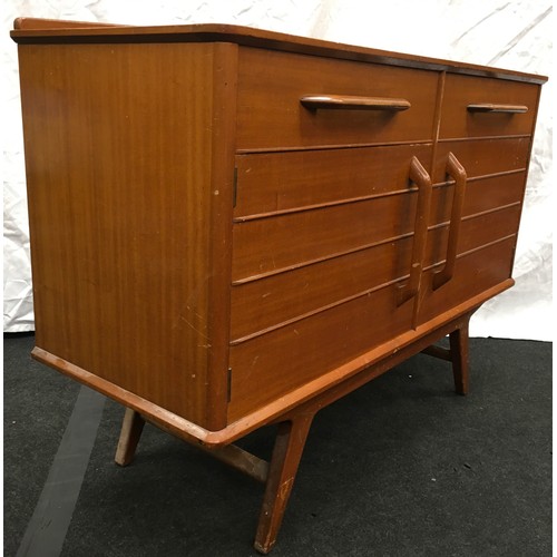 223 - Teak mid 20th century two drawer two door sideboard by E Gomme Wycombe with makers mark 124x47x90cm.