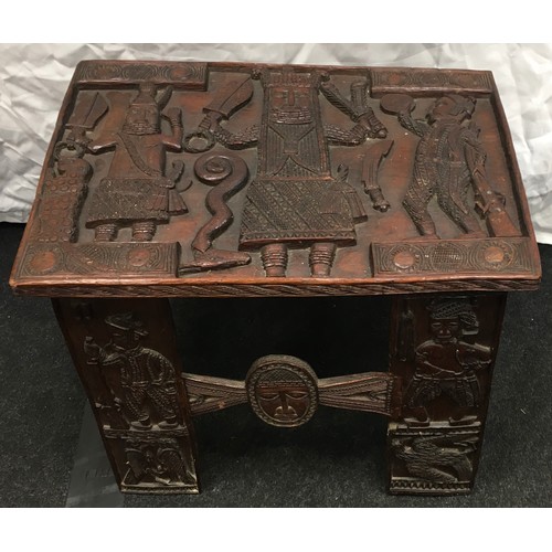 226 - A dark wood possibly Indonesian carved occasional table 51x36x39cm.