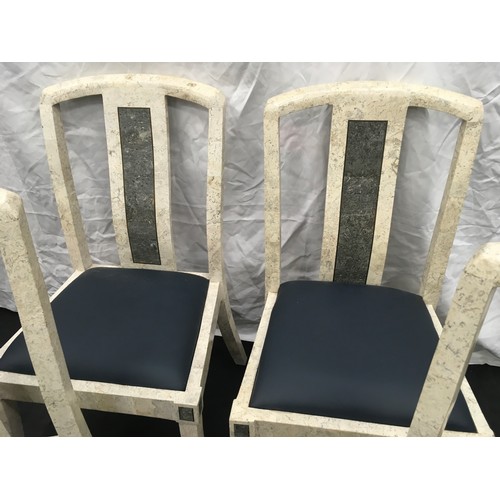 237 - Set of four Maitland-Smith style Tessellated Marble dining chairs each 90x51x45cm.