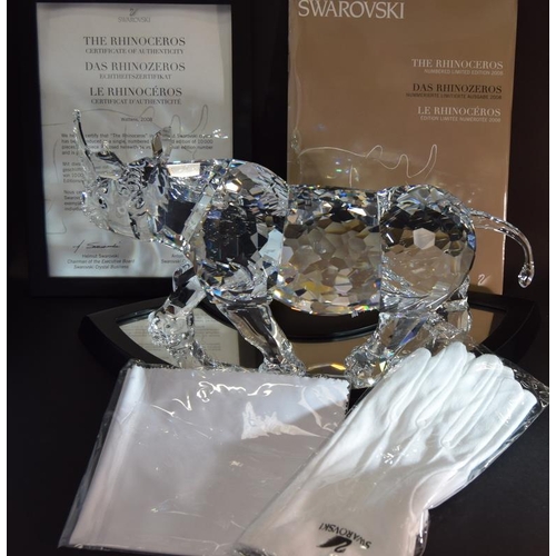 34 - Swarovski Crystal large rare limited edition The Rhinoceros code 945461 / 9100 000 116 retired, c/w ... 