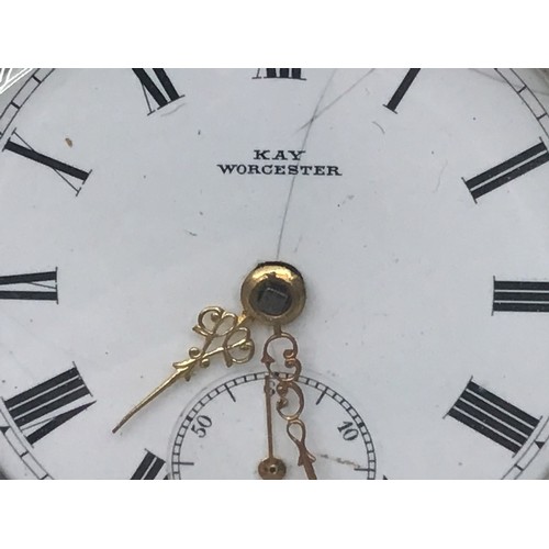 32 - Silver pocket watch by Kay Worcester complete with key.