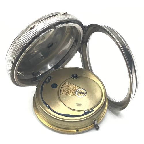 32 - Silver pocket watch by Kay Worcester complete with key.