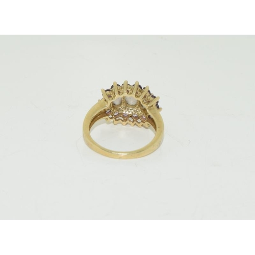 23 - 9ct gold ladies antique set opal and amethyst bar ring size L