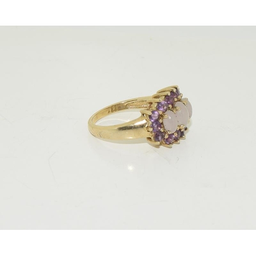 23 - 9ct gold ladies antique set opal and amethyst bar ring size L