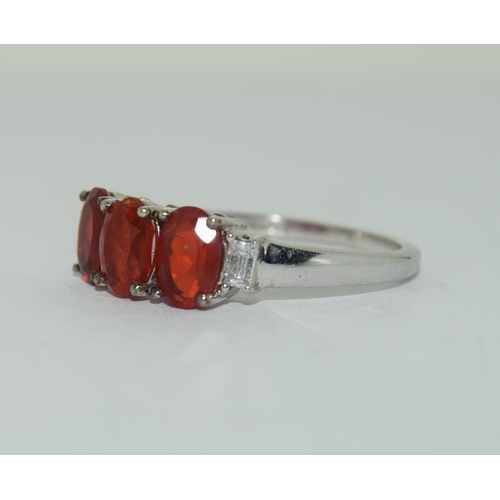 25 - 9ct white gold ladies rubalite and diamond shoulder 3 stone ring size P