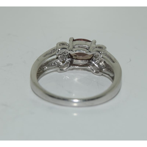 38 - 9ct white gold ladies diamond and amethyst ring size N