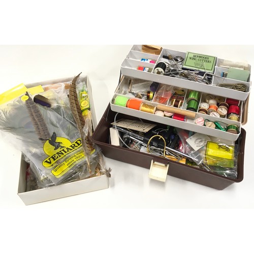 12 - Comprehensive collection of fishing fly tying equipment to include vices, bobbin holders and a large... 