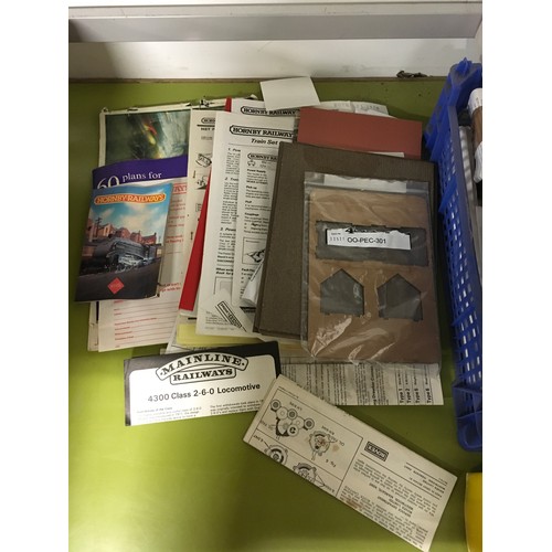 63 - 2 boxes of various model railway items to include various spares, soldering iron, paints, 6 piece pr... 