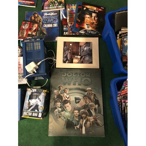 170 - Doctor Who bundle to include books, magazines, bronze and modern comics, VHS Tapes, lamp, canvas, pi... 