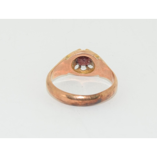 459 - 9ct gold gents antique set garnet solitaire signet ring size U 6gm