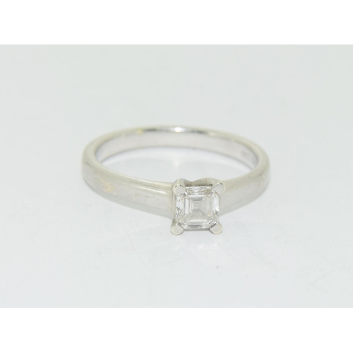 486 - 9ct white gold ladies diamond solitaire ring set with a Princess cut diamond approx 0.33ct size N