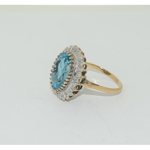 565 - 9ct gold Blue Topaz and Diamond ring size P