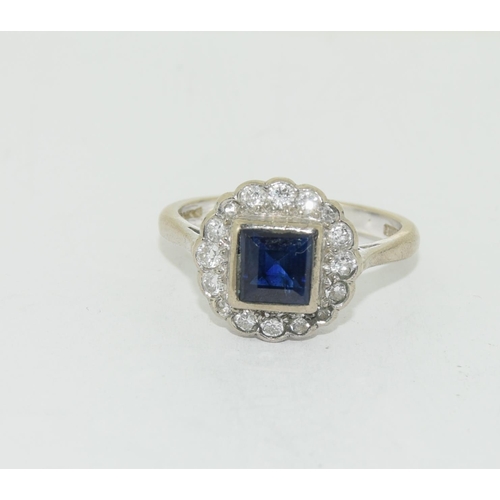 516 - 18ct gold ladies Art Deco Diamond and Sapphire ring size N