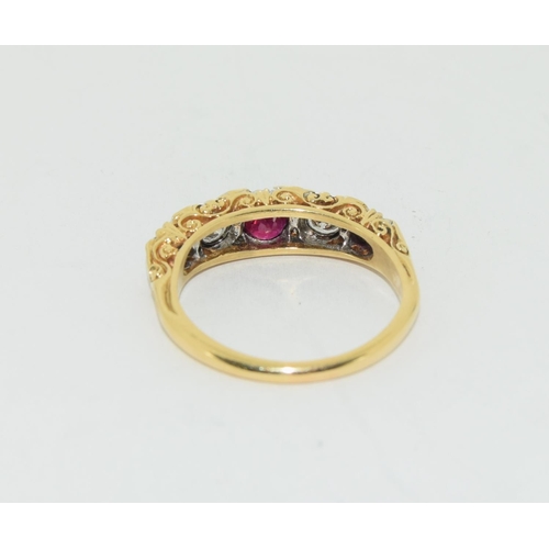 510 - 18ct gold ladies Ruby and Diamond 5 stone ring size O