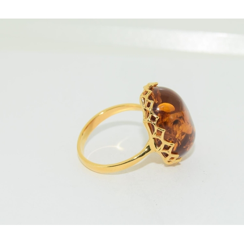 465 - Silver gilt Amber ring size Q