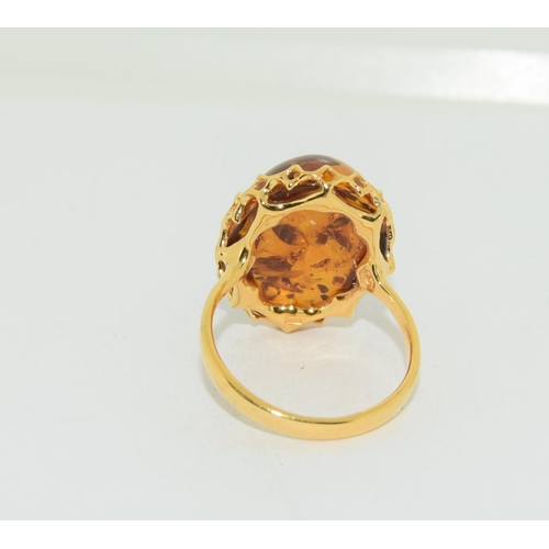 465 - Silver gilt Amber ring size Q