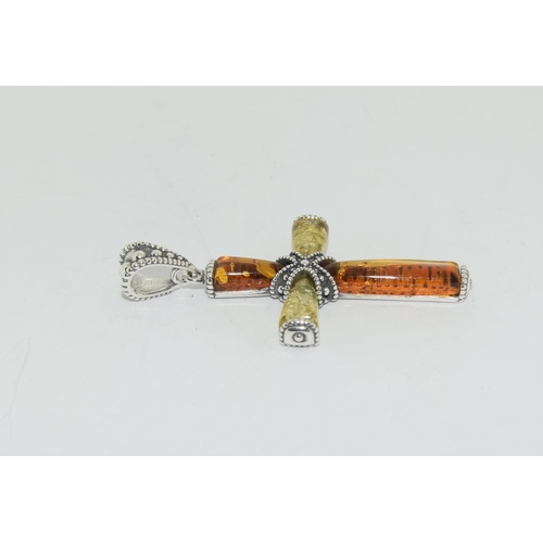 492 - Silver set Amber cross