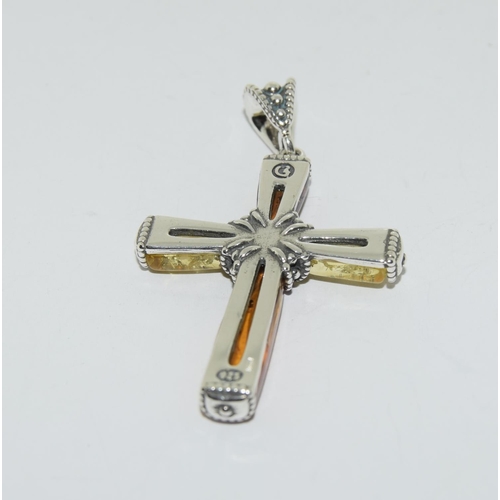 492 - Silver set Amber cross