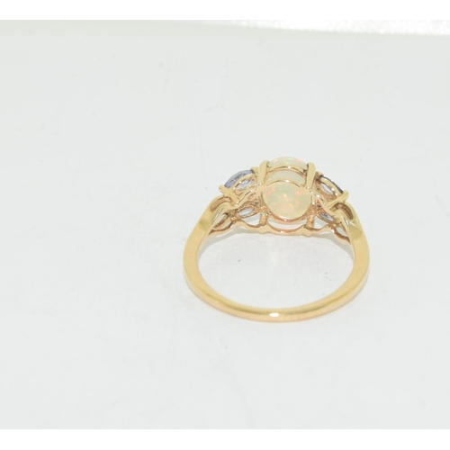 499 - 9ct gold Opal Tanzanite and Diamond ring size N