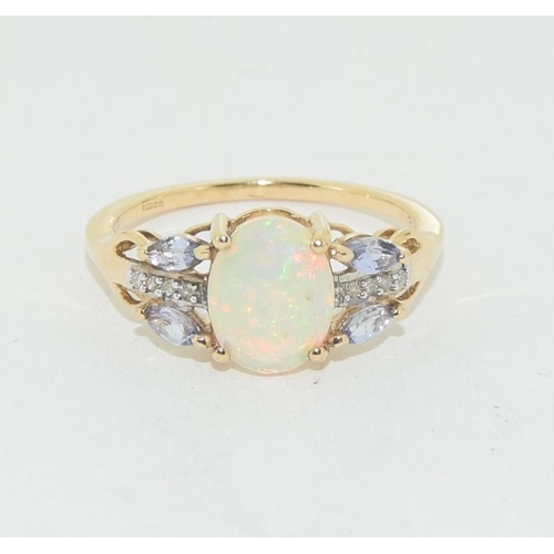 499 - 9ct gold Opal Tanzanite and Diamond ring size N