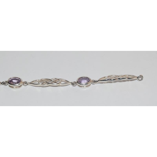 483 - Celtic designed Amethyst 925 silver bracelet.