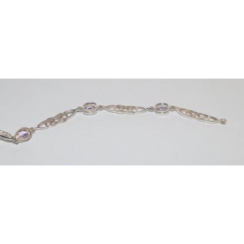 483 - Celtic designed Amethyst 925 silver bracelet.