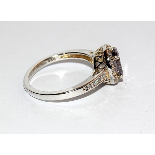 525 - Lavender CZ 925 silver cluster ring. Size T 1/2.