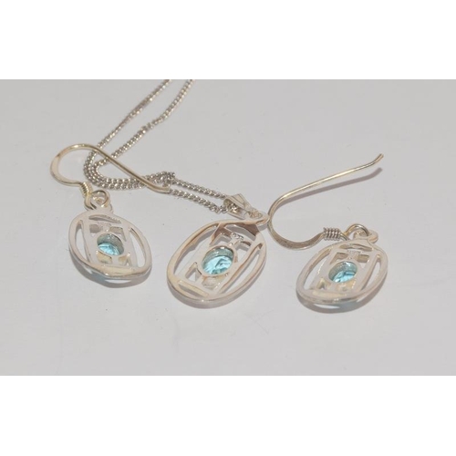 524 - Mackintosh Scottish blue Topaz 925 silver pendant and earrings.