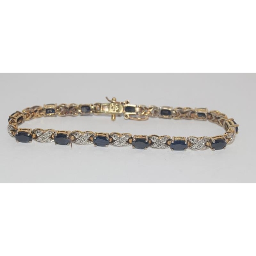 599 - Sapphire accent diamond gold on 925 silver bracelet.