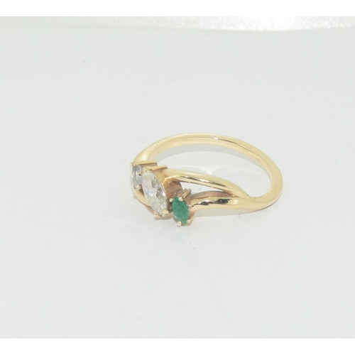 490 - Diamond/Aqua/Emerald set in gold ring Size Q