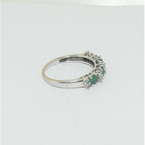 480 - Emerald/Diamond white 9ct gold ring Size P