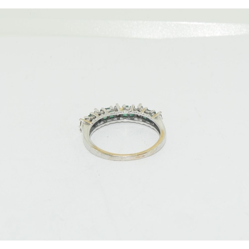 480 - Emerald/Diamond white 9ct gold ring Size P