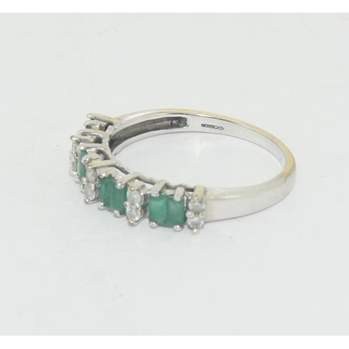 480 - Emerald/Diamond white 9ct gold ring Size P