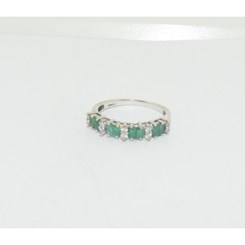 480 - Emerald/Diamond white 9ct gold ring Size P