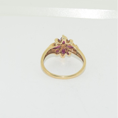 470 - Ruby/Diamond Flower style 9ct gold ring, Size T