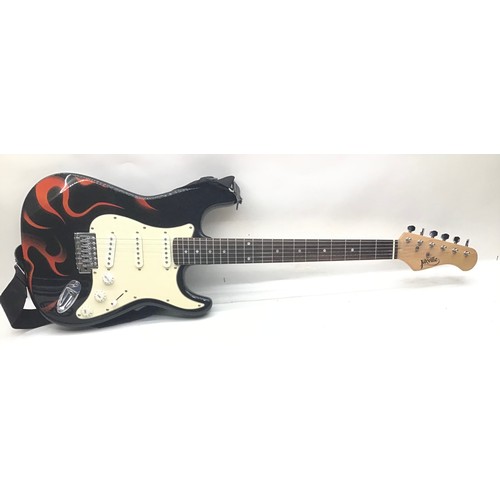 492 - JAXVILLE ELECTRIC GUITAR. Featured here in the colours of demon flames. Featuring 2 tone controls - ... 