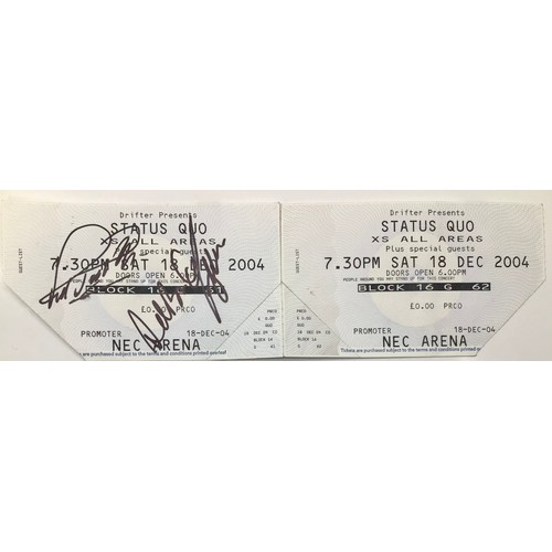 391 - SIGNED STATUS QUO TICKETS. Genuine autographs here from Francis Rossi and Rick Parfitt. Obtained fro... 