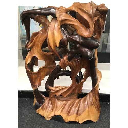 334 - Large African carved wood sculpture double sided of twin dancers 90x60x20cm