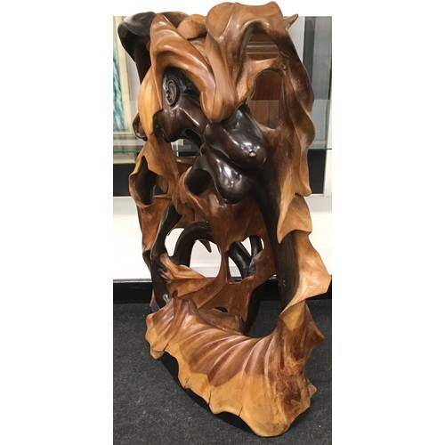 334 - Large African carved wood sculpture double sided of twin dancers 90x60x20cm