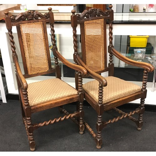 358 - Pair of good Barley twist carver chairs with Berger backs and twist decoration 115x60x45cm