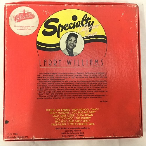 206 - LARRY WILLIAMS SPECIALTY COLLECTORS' SERIES BOX. Containing 6 various coloured 7” vinyl records in E... 