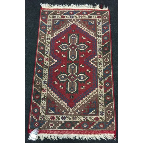 354 - Maroon Afghan small rug with blue pattern 130x80cm