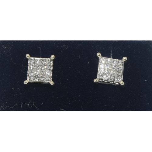 478 - 14ct white gold diamond cluster  earrings approx 1.20ct