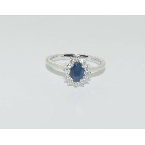 579 - Platinium set sapphire and diamond ring approx 90 pionts size K