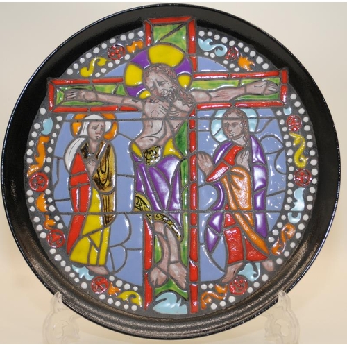 26 - Poole Pottery Christ on the Cross Cathedral plate designed by Tony Morris in the stained glass windo... 