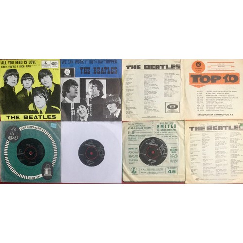 274 - FOREIGN BEATLE’S 7” SINGLES. Nice selection of 8 records here from Denmark - Sweden and Holland. Mai... 