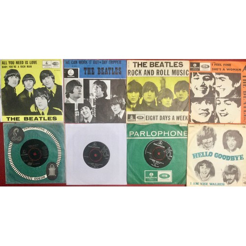 274 - FOREIGN BEATLE’S 7” SINGLES. Nice selection of 8 records here from Denmark - Sweden and Holland. Mai... 