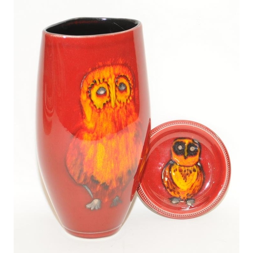1 - Poole Pottery interest Anita Harris Studio Ozzie the Owl trial vase 9.25